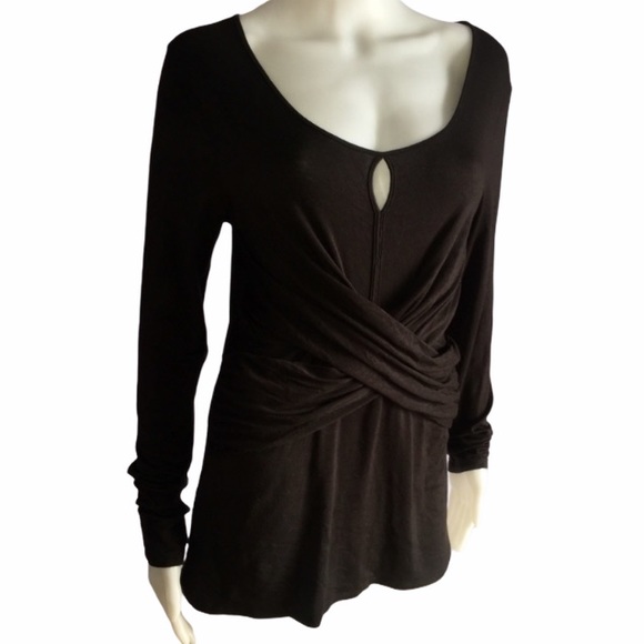 Boston Proper Black Keyhole Draped Top Medium - Picture 3 of 5